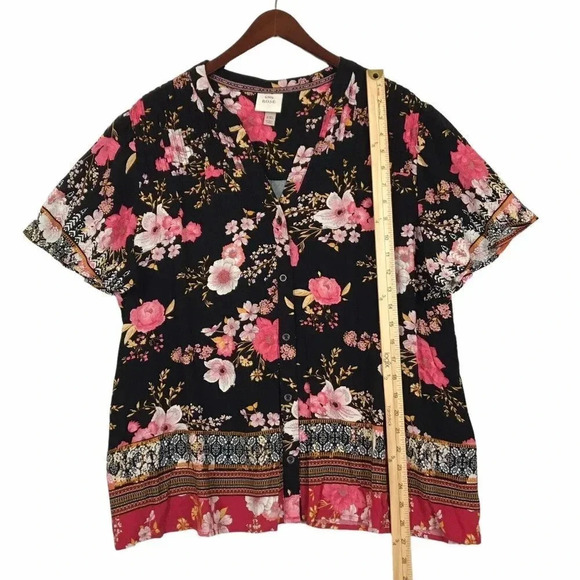 Knox Rose Womens Size XXL 2XL Floral Button Up Short Sleeve Top Shirt Career - Picture 9 of 13